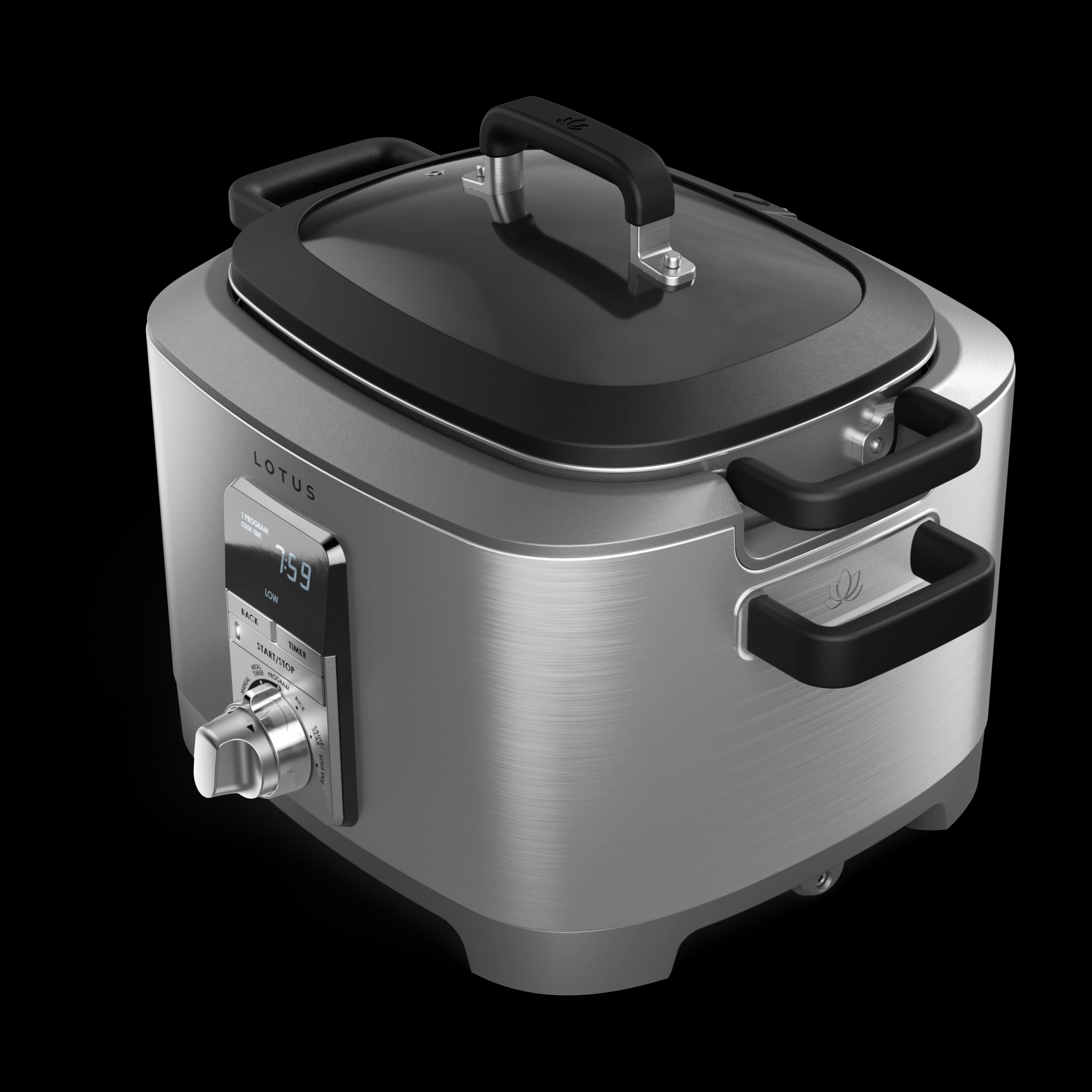 angled view of the sous™ advanced multi function cooker with tri ply dutch oven model ltssc500