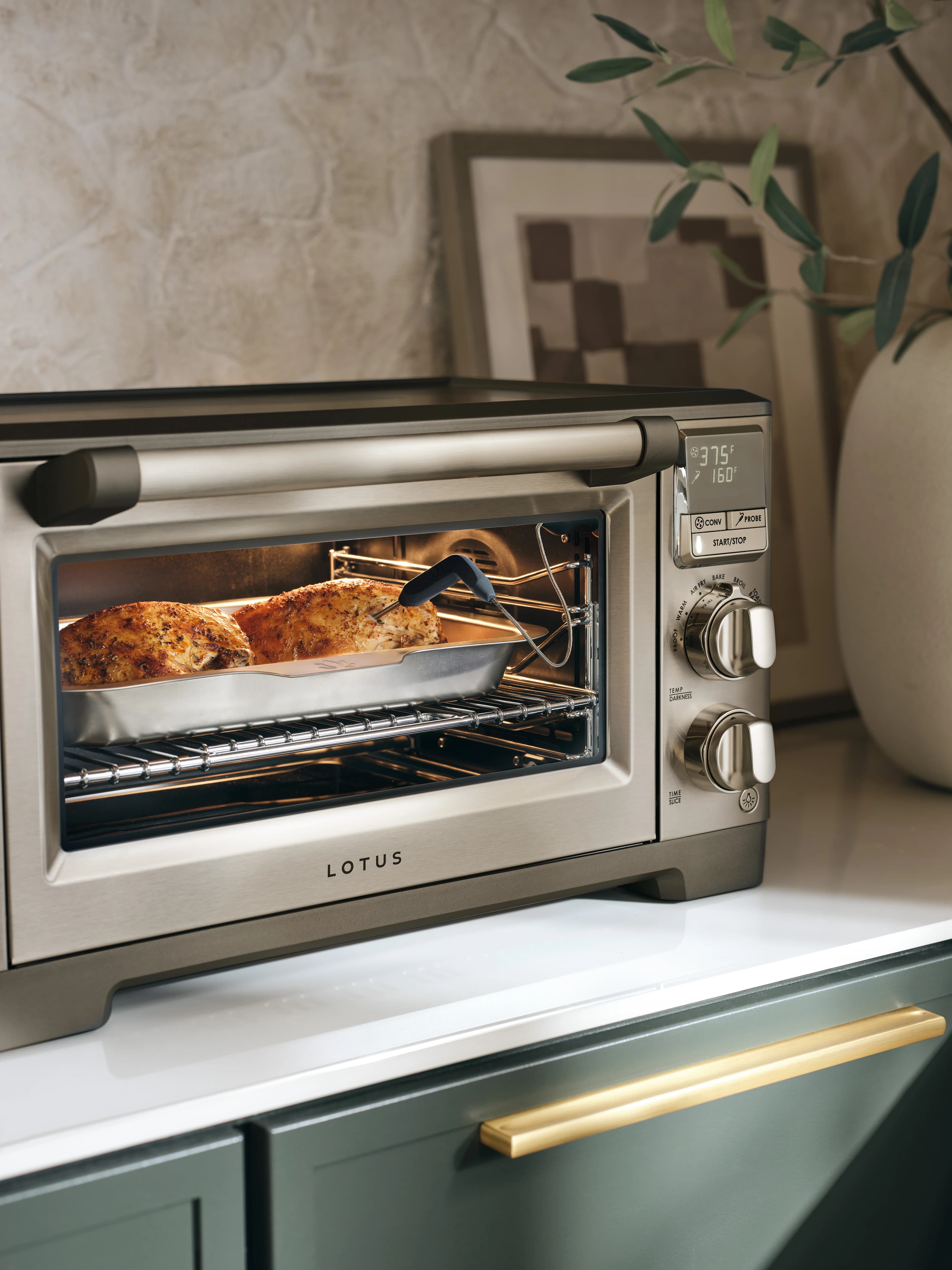 chicken cooking with the temperature probe in the perfectionist™ air fry and convection oven model ltsco500