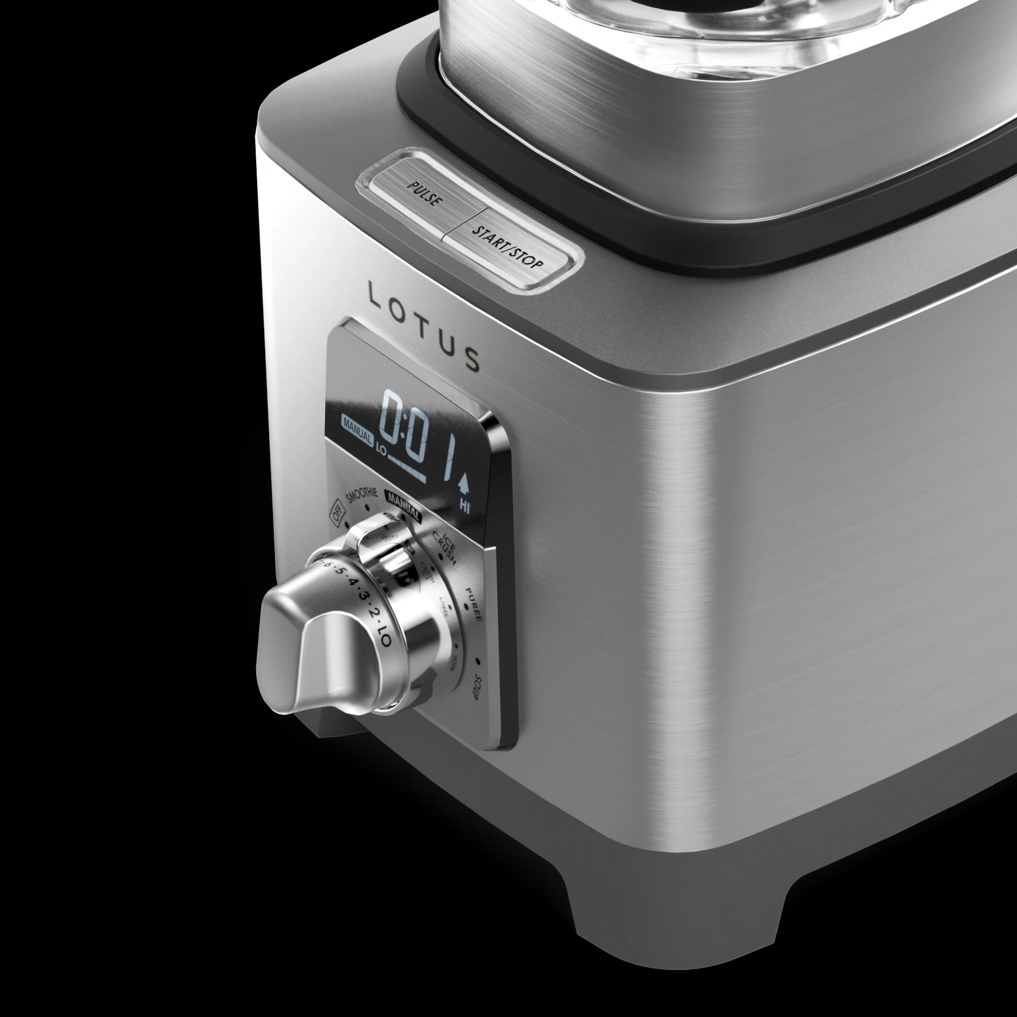 close up on the power spin™ infinite speed control blender model ltsbl500 control panel